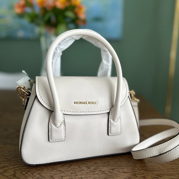 NEW! NWT Michael Kors Katya Small Flap Satchel Crossbody Purse Bag Ivory - Picture 1 of 11